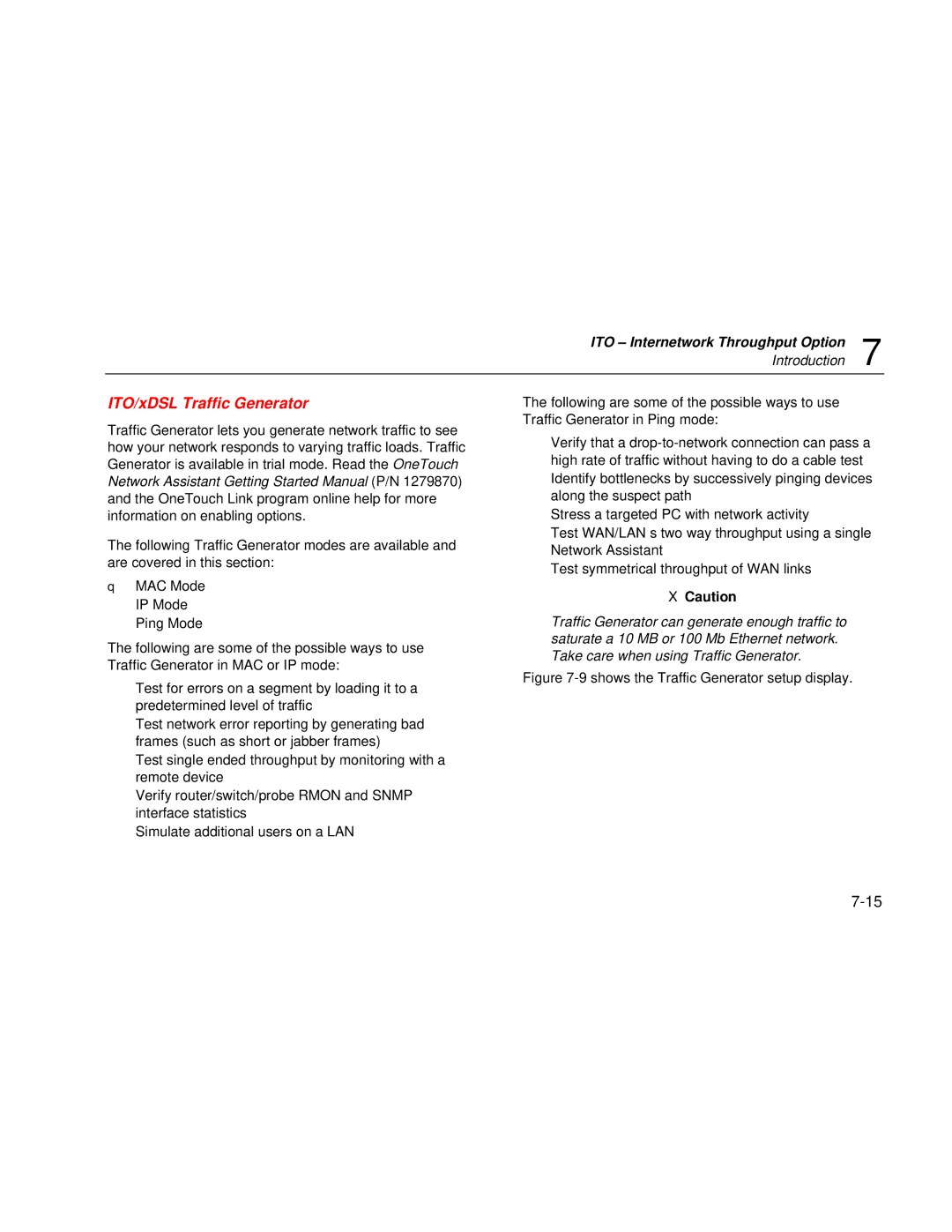 Fluke Series II user manual ITO/xDSL Traffic Generator, XCaution 