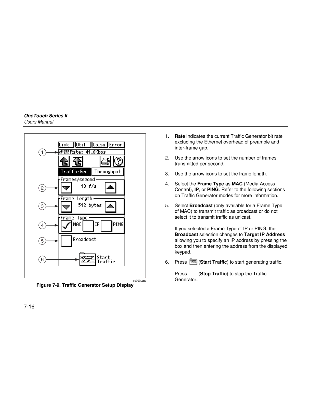 Fluke Series II user manual Traffic Generator Setup Display 