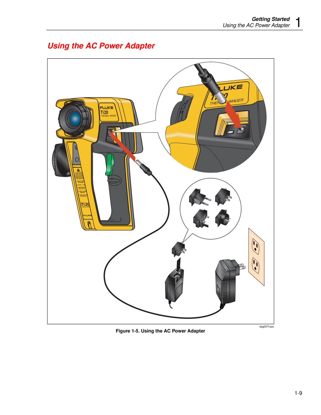 Fluke Ti20 user manual Using the AC Power Adapter 