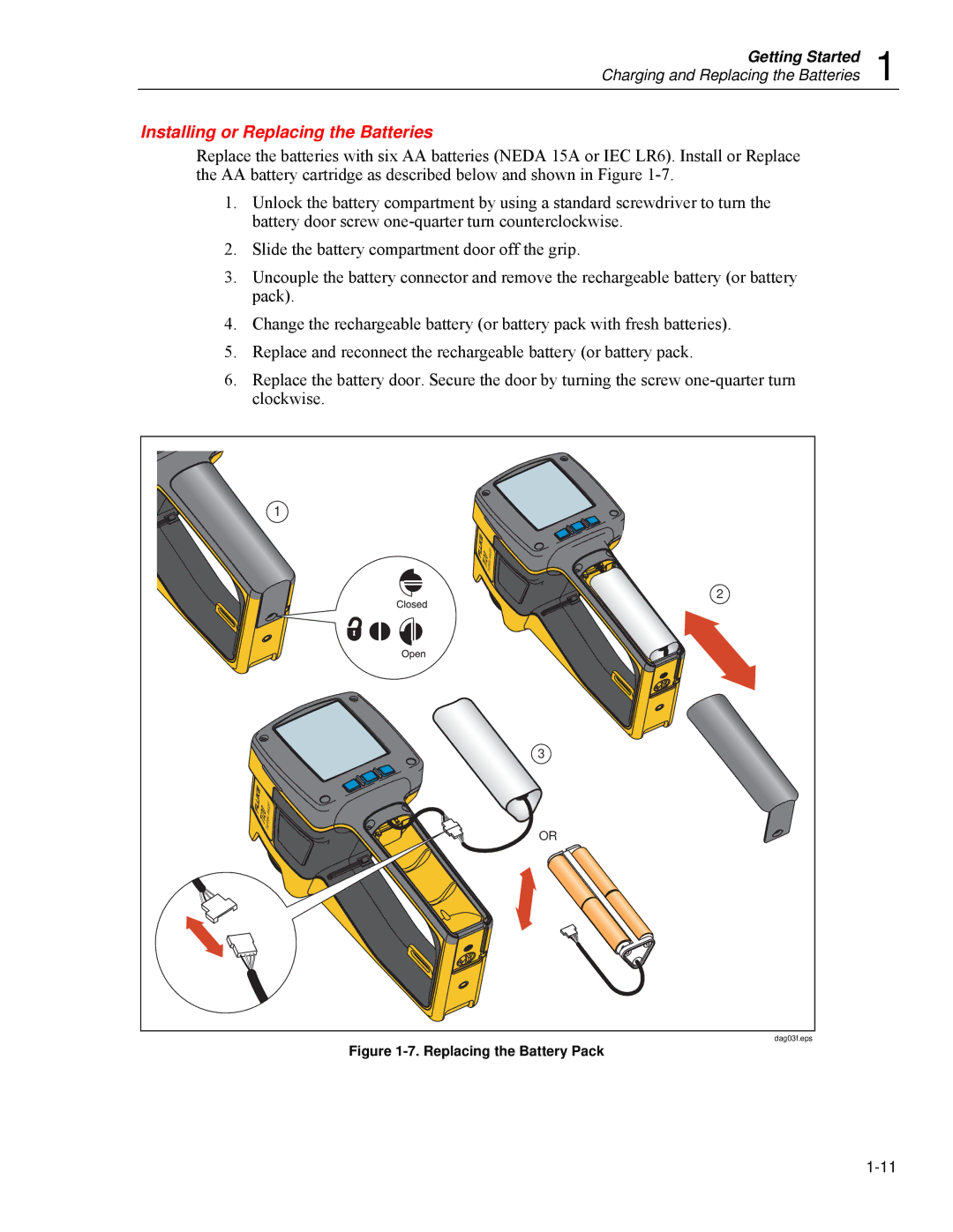 Fluke Ti20 user manual Installing or Replacing the Batteries, Replacing the Battery Pack 