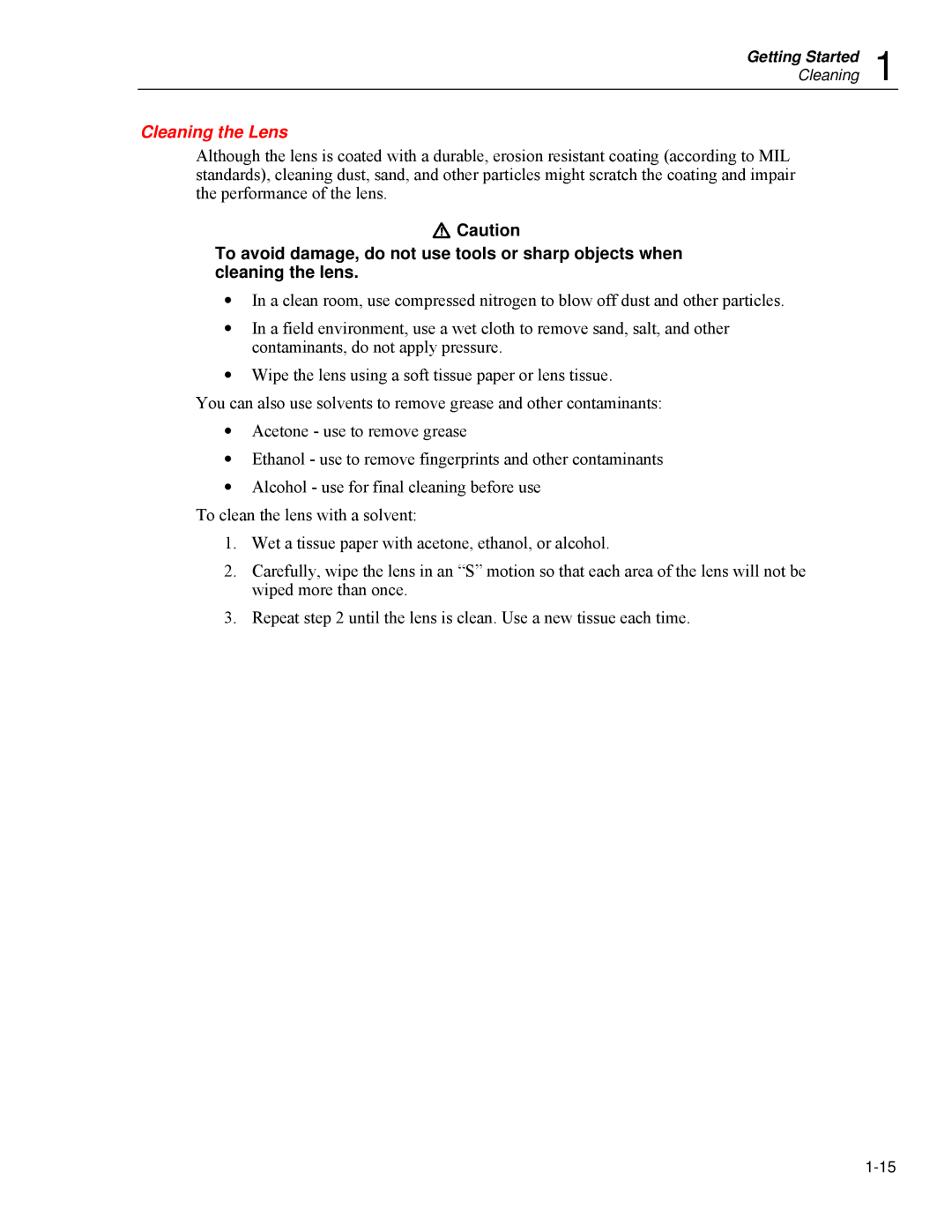 Fluke Ti20 user manual Cleaning the Lens 