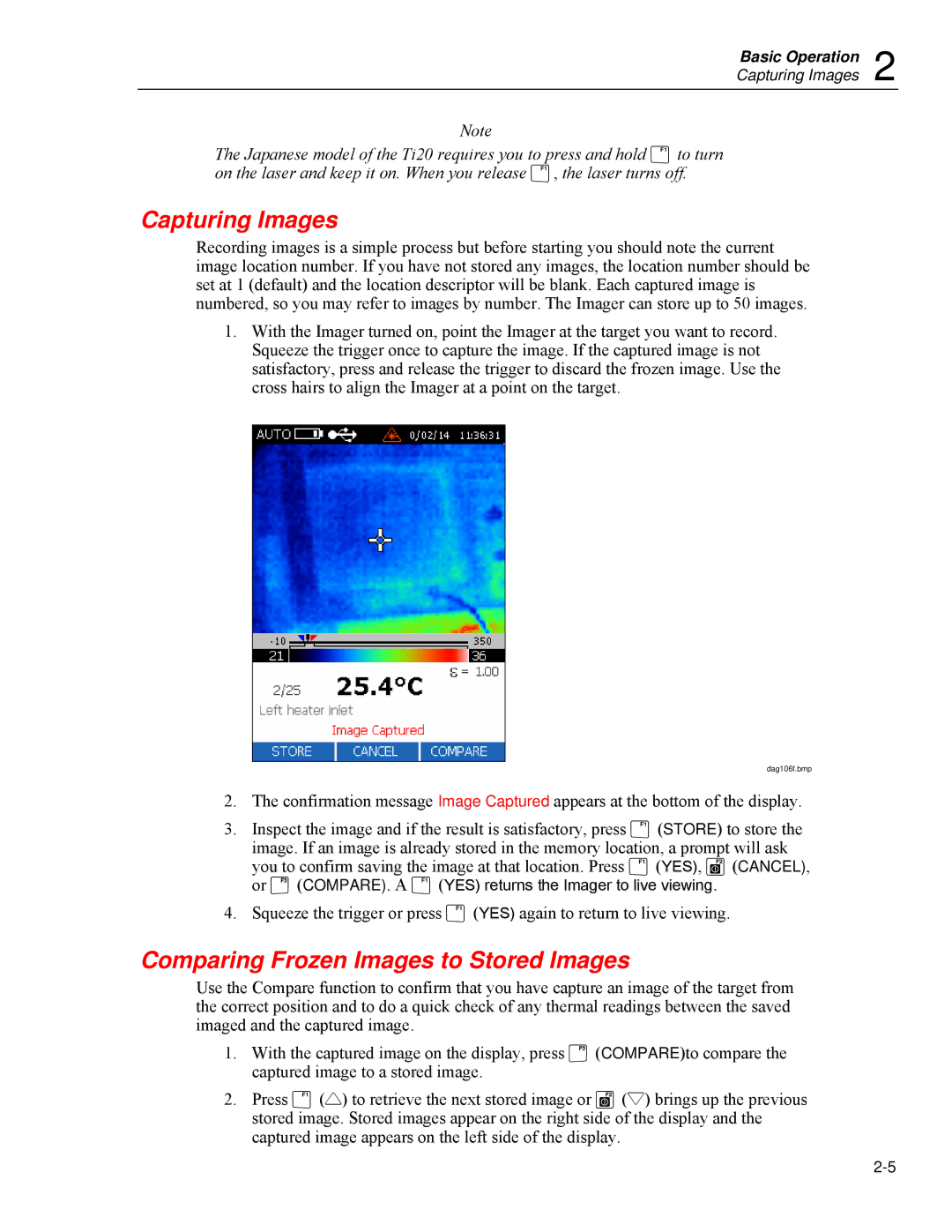 Fluke Ti20 user manual Capturing Images, Comparing Frozen Images to Stored Images 