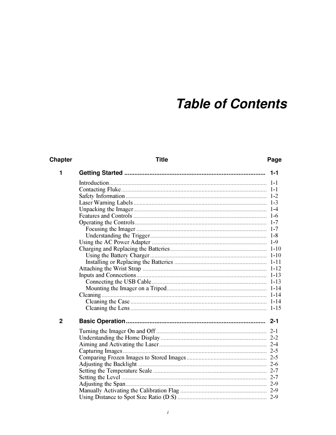 Fluke Ti20 user manual Table of Contents 