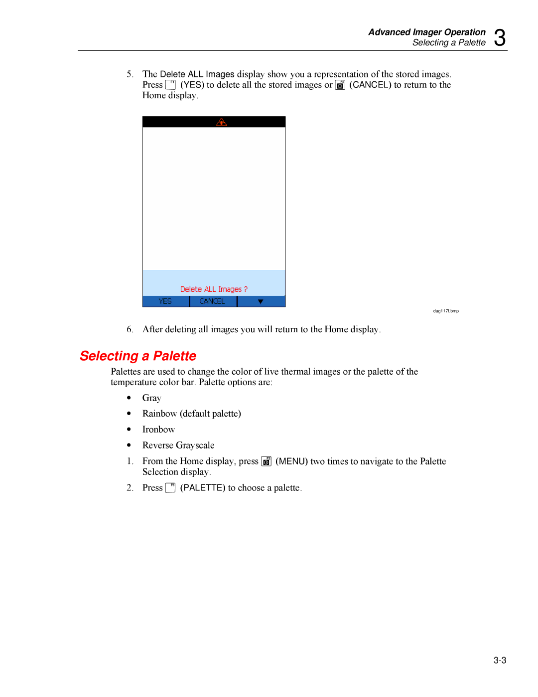 Fluke Ti20 user manual Selecting a Palette 