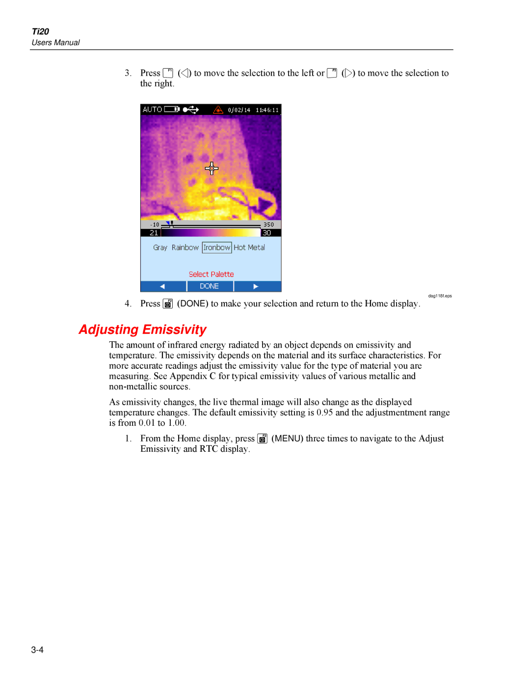 Fluke Ti20 user manual Adjusting Emissivity 