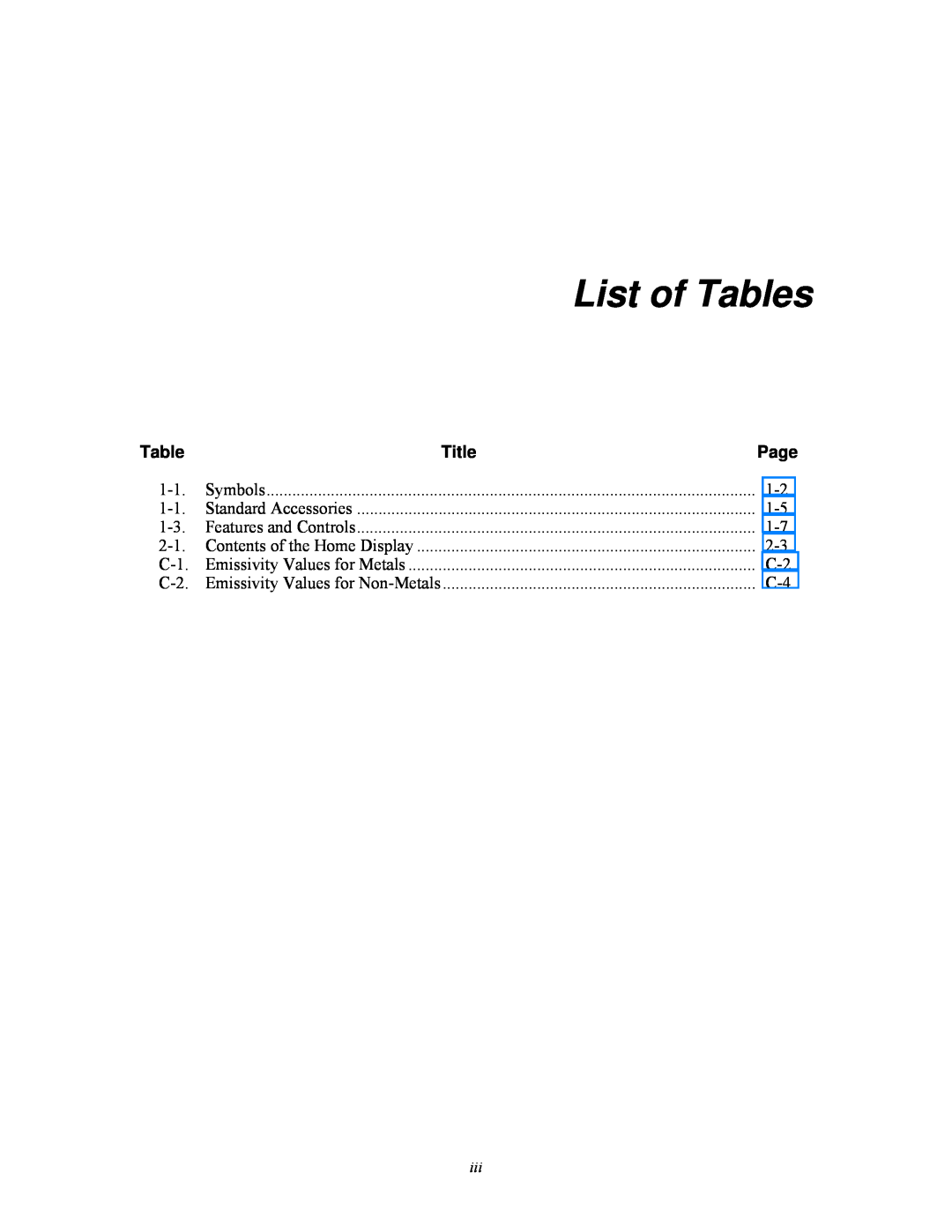 Fluke Ti20 user manual List of Tables, Title 