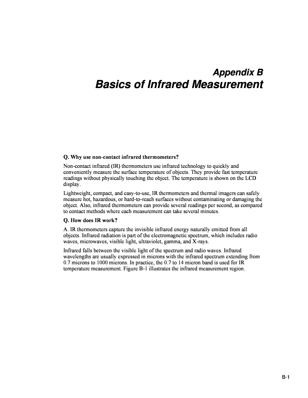 Fluke Ti20 user manual Basics of Infrared Measurement, Appendix B 