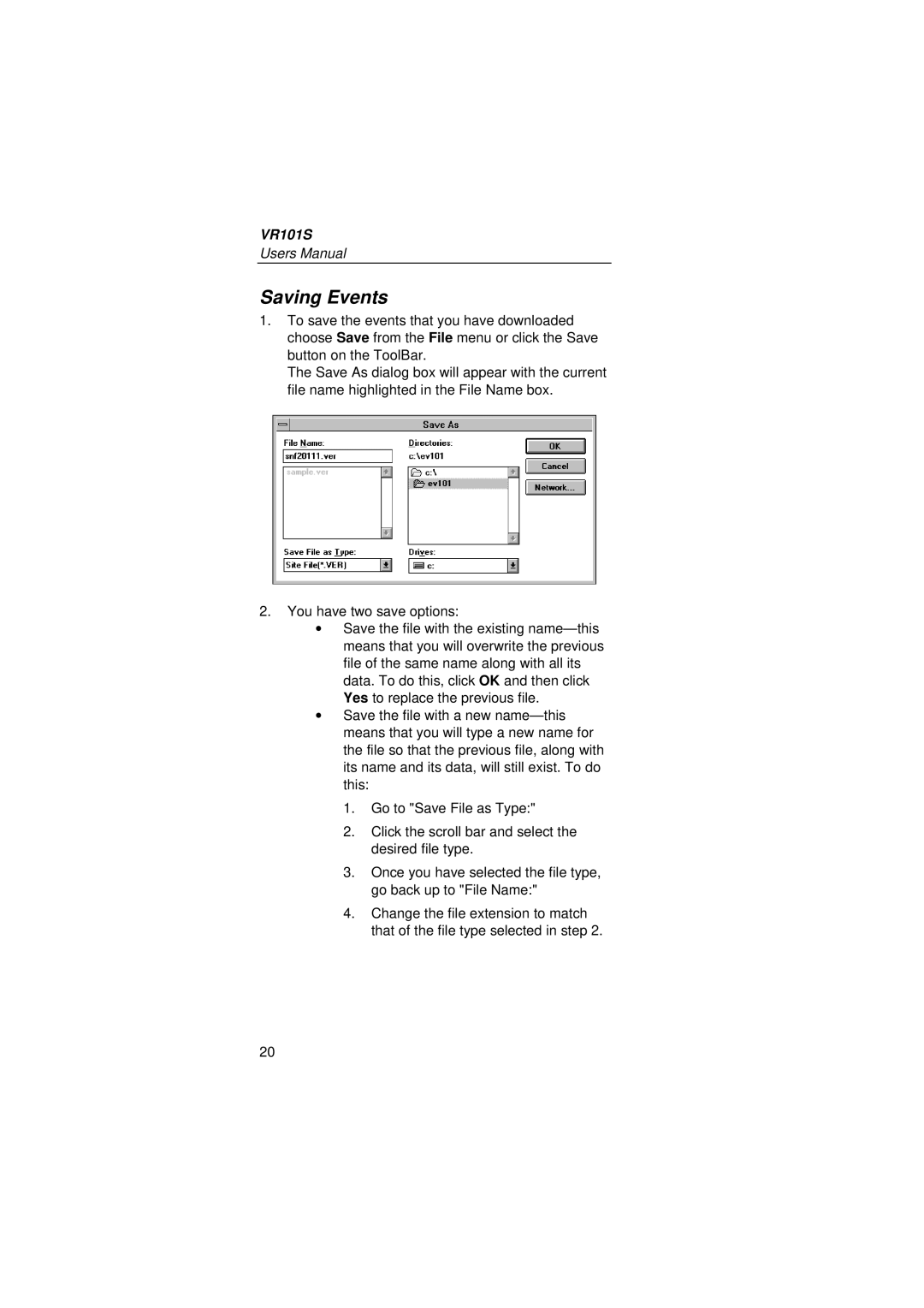 Fluke VR101S manual Saving Events 