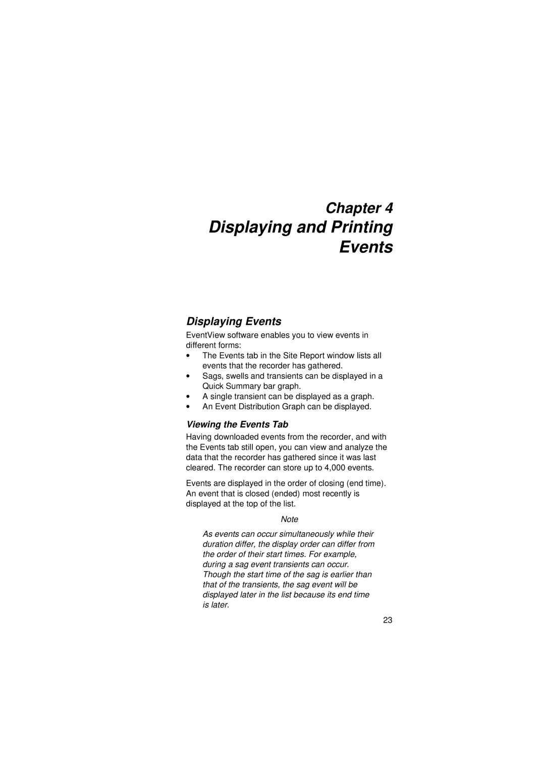 Fluke VR101S manual Displaying and Printing Events, Displaying Events, Viewing the Events Tab 