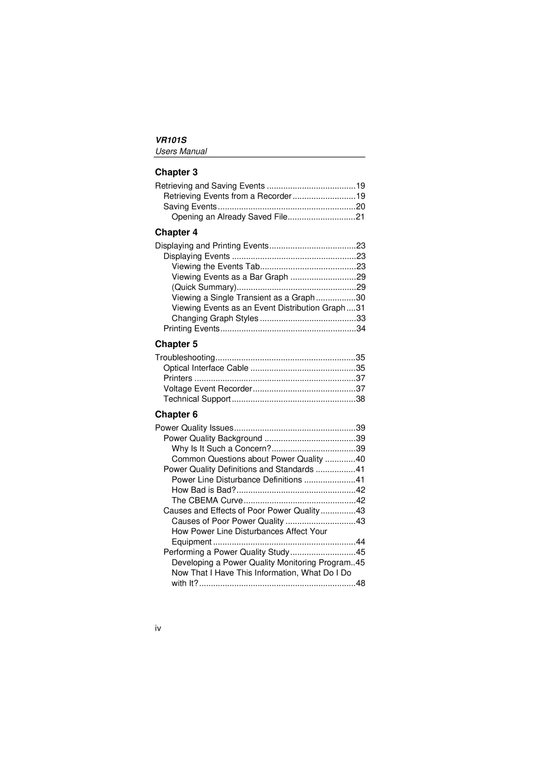 Fluke VR101S manual Chapter 