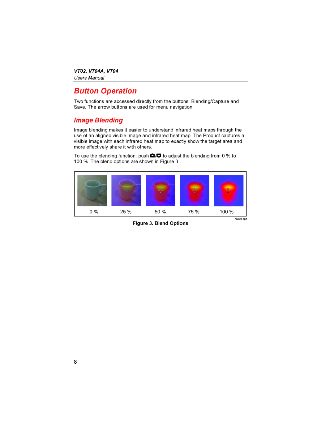 Fluke VT04A, VT02 user manual Button Operation, Image Blending 