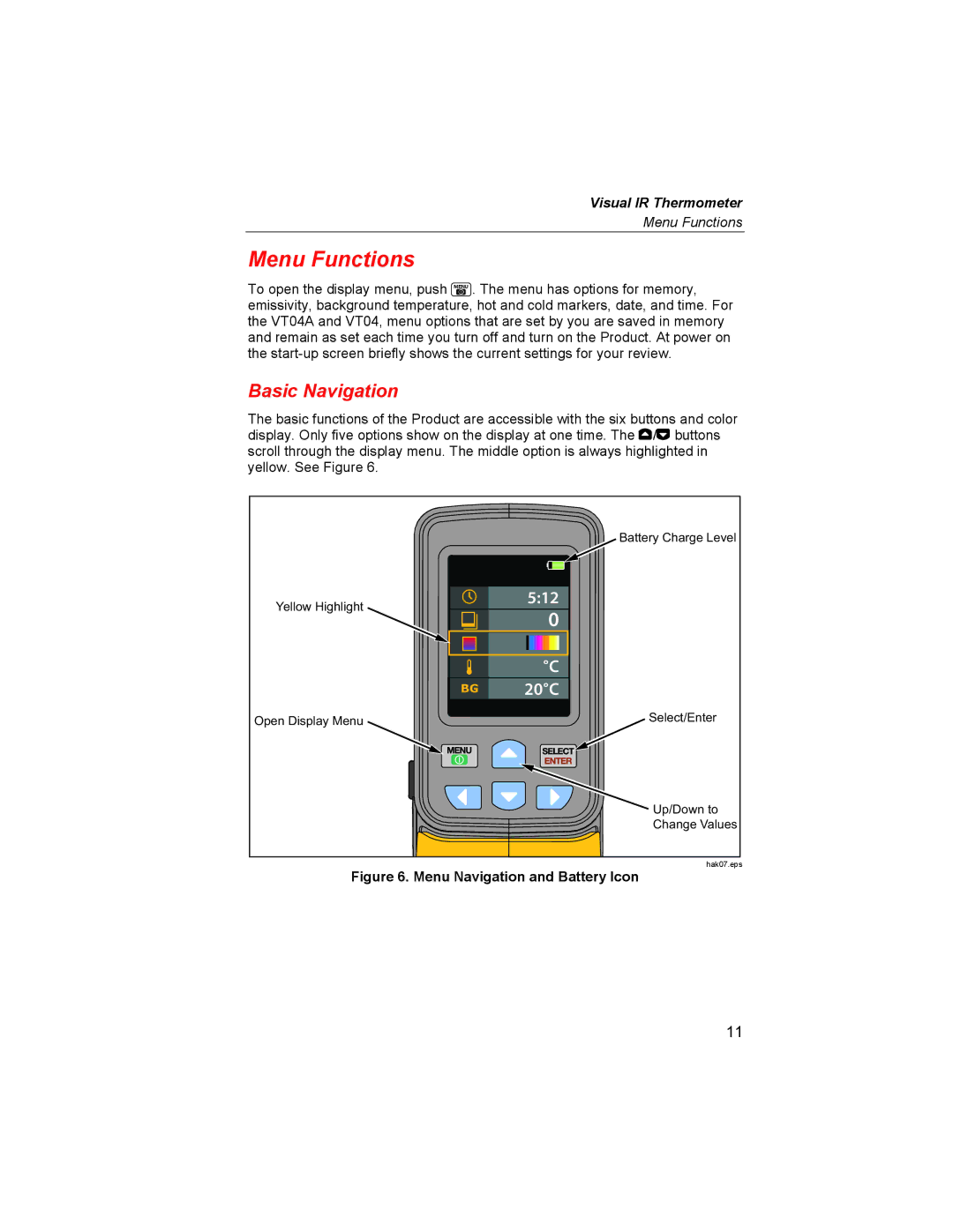 Fluke VT04A, VT02 user manual Menu Functions, Basic Navigation 