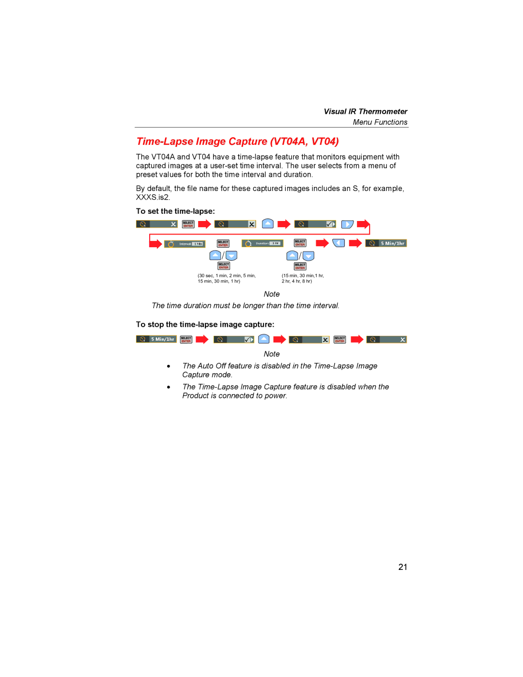 Fluke VT02 user manual Time-Lapse Image Capture VT04A, VT04, To set the time-lapse 