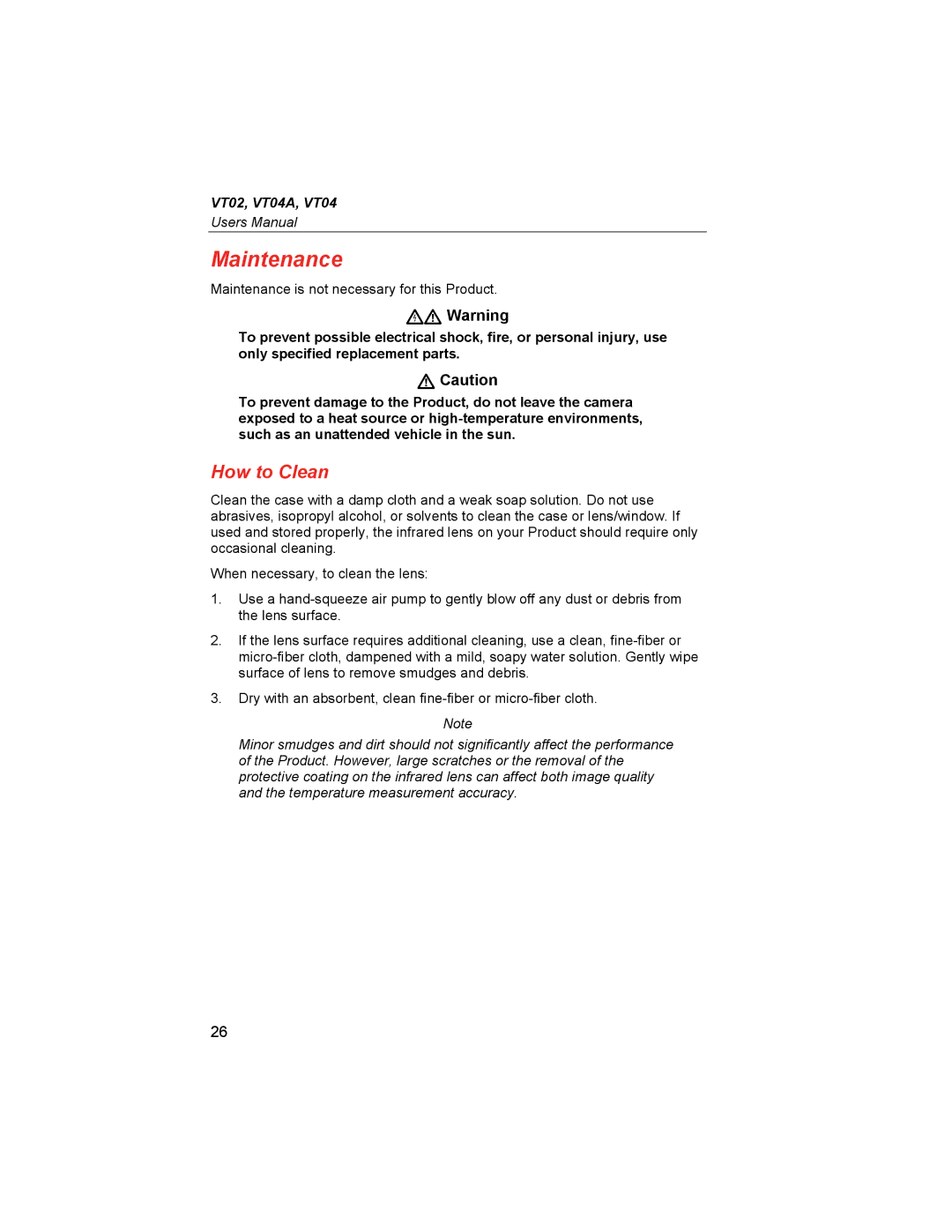 Fluke VT04A, VT02 user manual Maintenance, How to Clean 