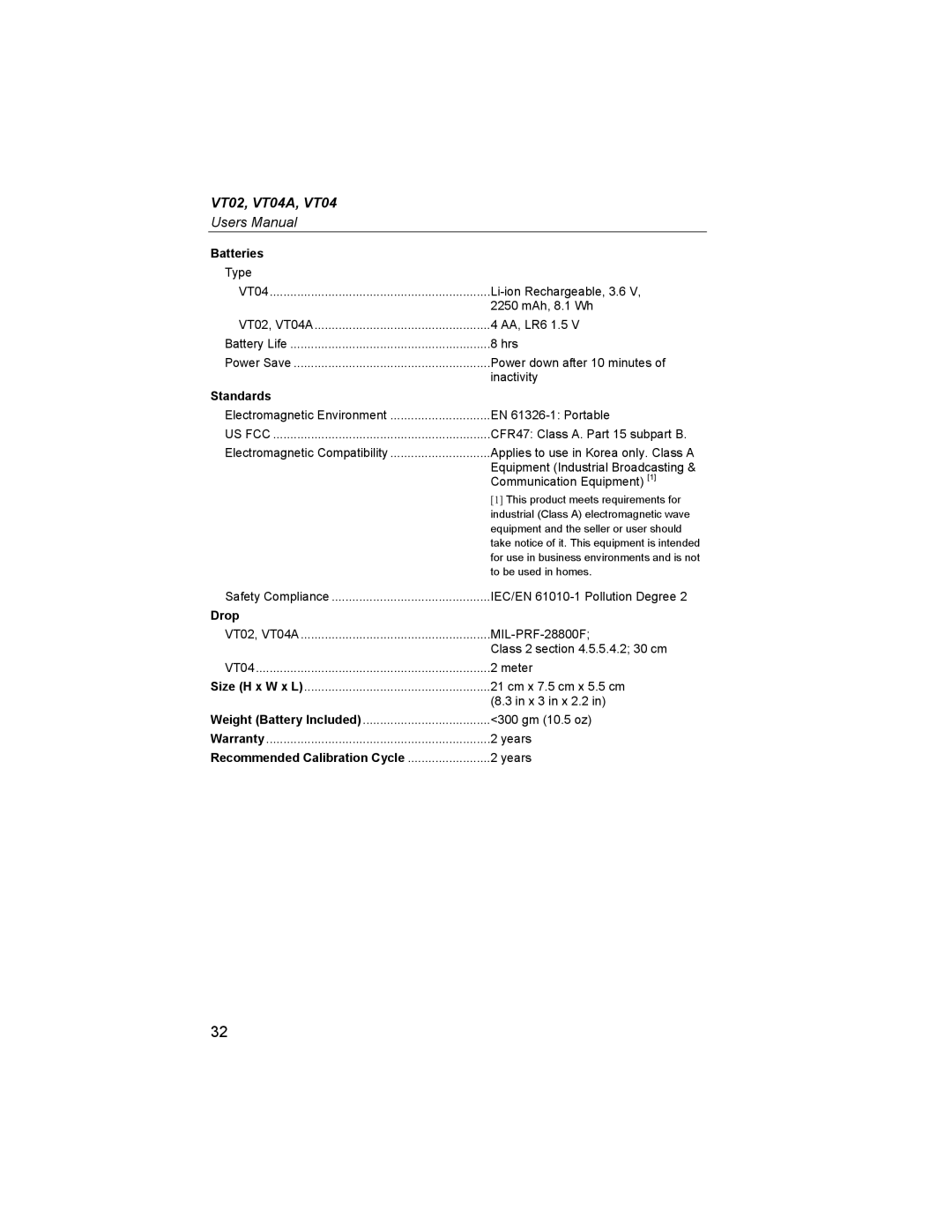 Fluke VT04A, VT02 user manual Batteries 