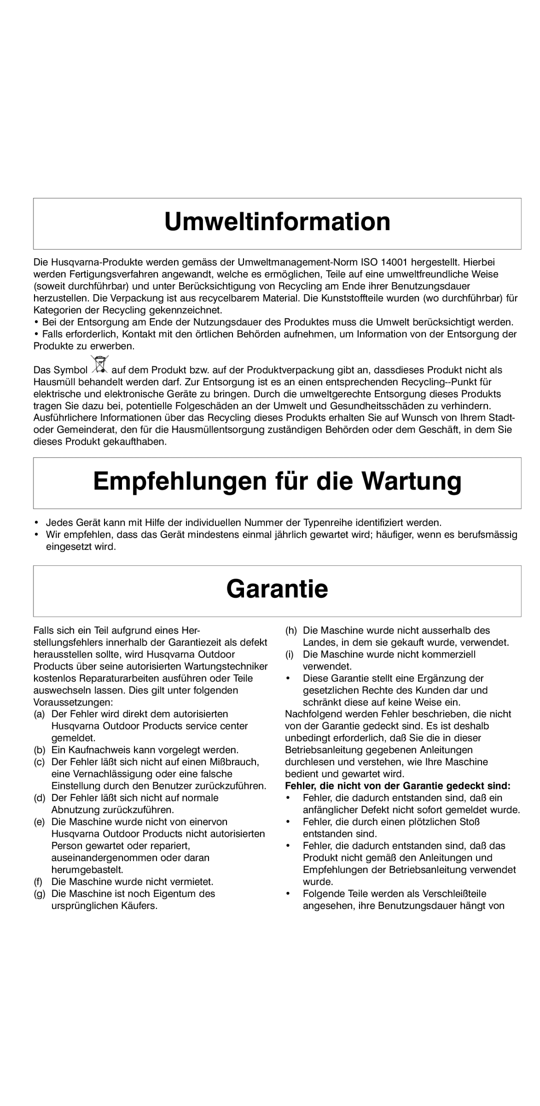 Flymo 2000 Umweltinformation, Empfehlungen für die Wartung, Fehler, die nicht von der Garantie gedeckt sind 