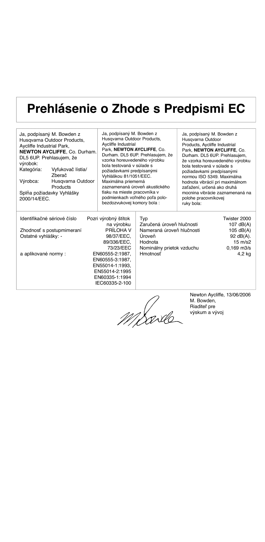 Flymo 2000 instruction manual Prehlásenie o Zhode s Predpismi EC, Príloha 