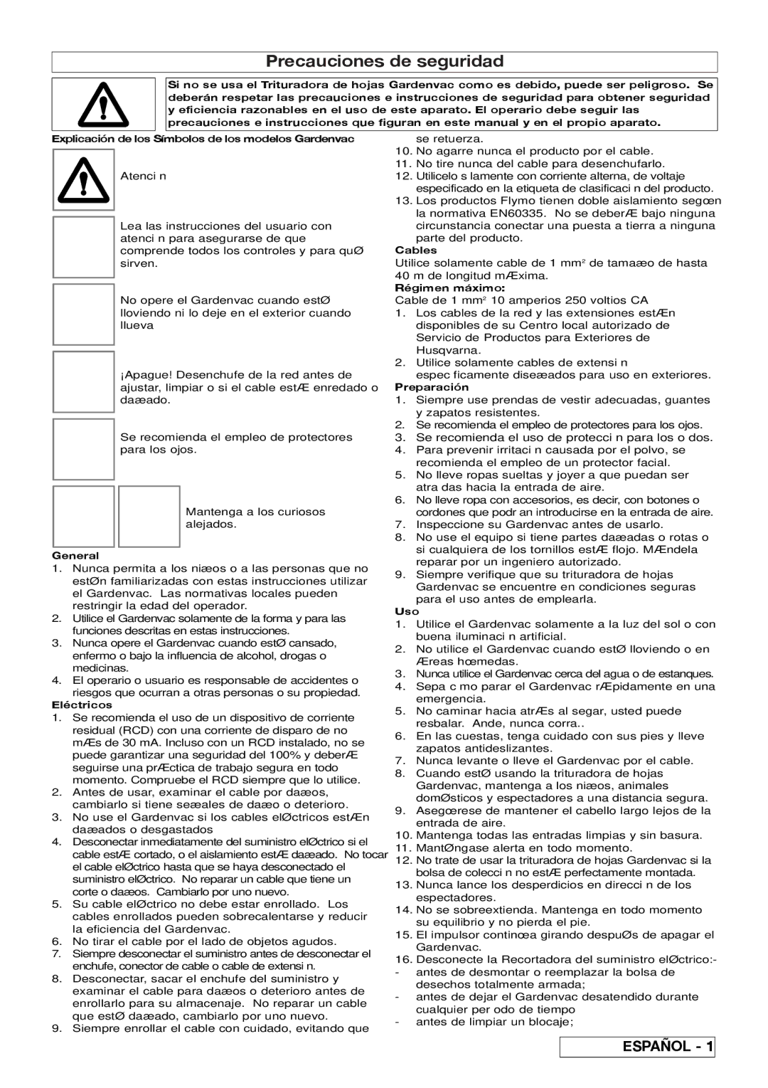 Flymo 2200, 2500 manual Precauciones de seguridad 