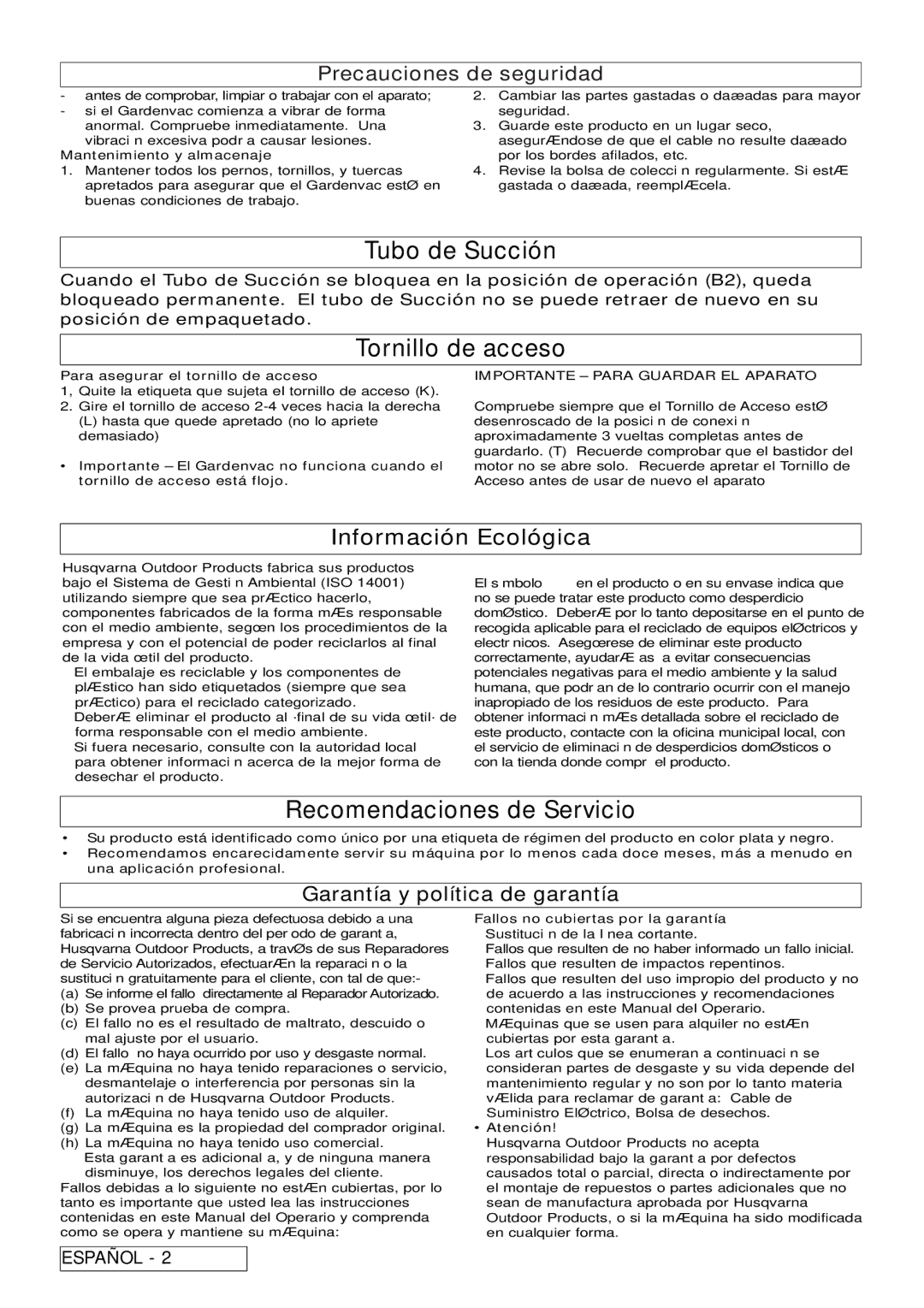 Flymo 2500, 2200 manual Tubo de Succión, Tornillo de acceso, Recomendaciones de Servicio, Información Ecológica 