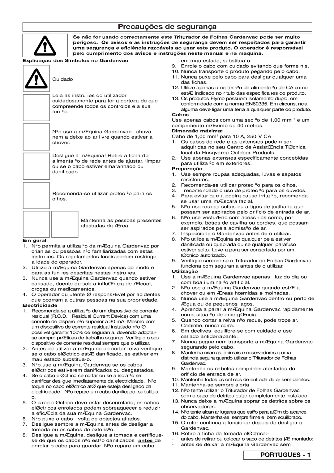 Flymo 2200, 2500 manual Precauções de segurança 