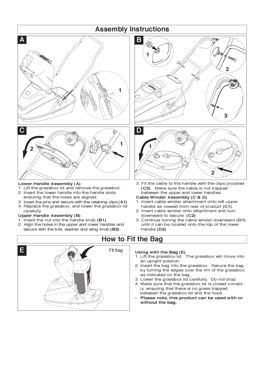 Flymo 350 Plus manual Assembly Instructions, How to Fit the Bag 