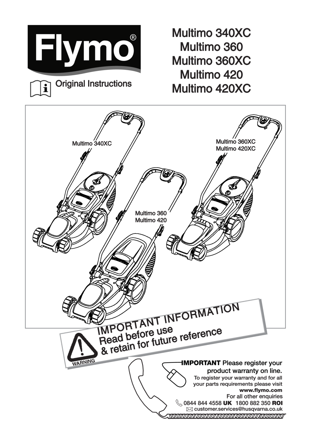 Flymo 360 manual Information, IMPORTANTuse, Read, before, reference, future, retain, Original Instructions, Multimo 340XC 