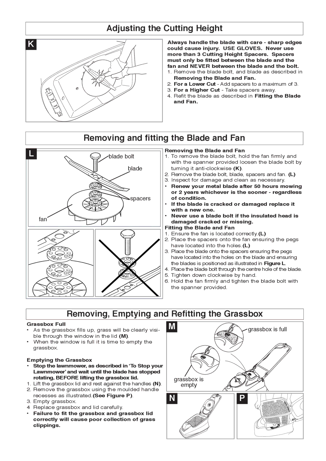 Flymo 380 manual Adjusting the Cutting Height, Removing and fitting the Blade and Fan 