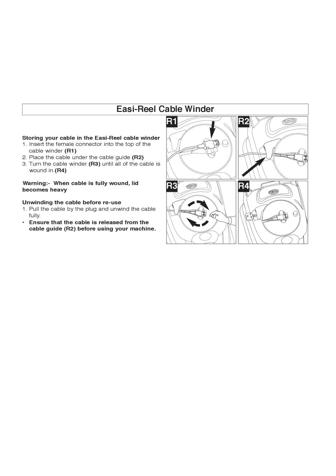 Flymo 380 manual Easi-Reel Cable Winder, Storing your cable in the Easi-Reel cable winder 