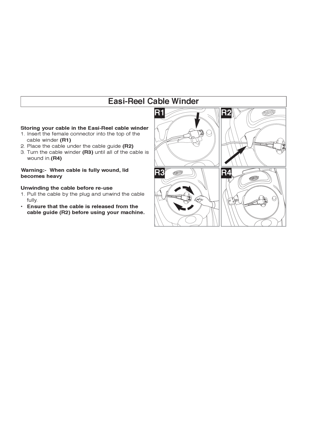 Flymo 380 manual Easi-ReelCable Winder, Unwinding the cable before re-use 