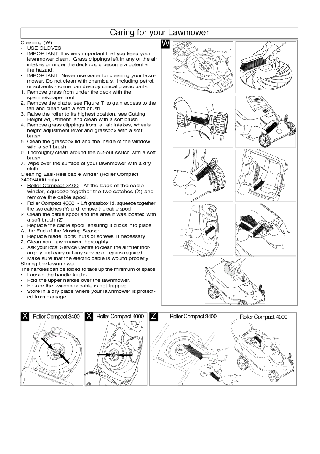 Flymo 3400, 4000 manual Caring for your Lawmower, USE Gloves 