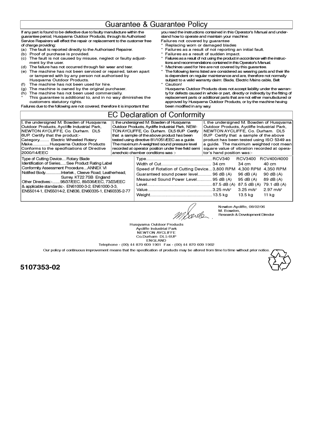 Flymo 3400, 4000 manual Guarantee & Guarantee Policy 