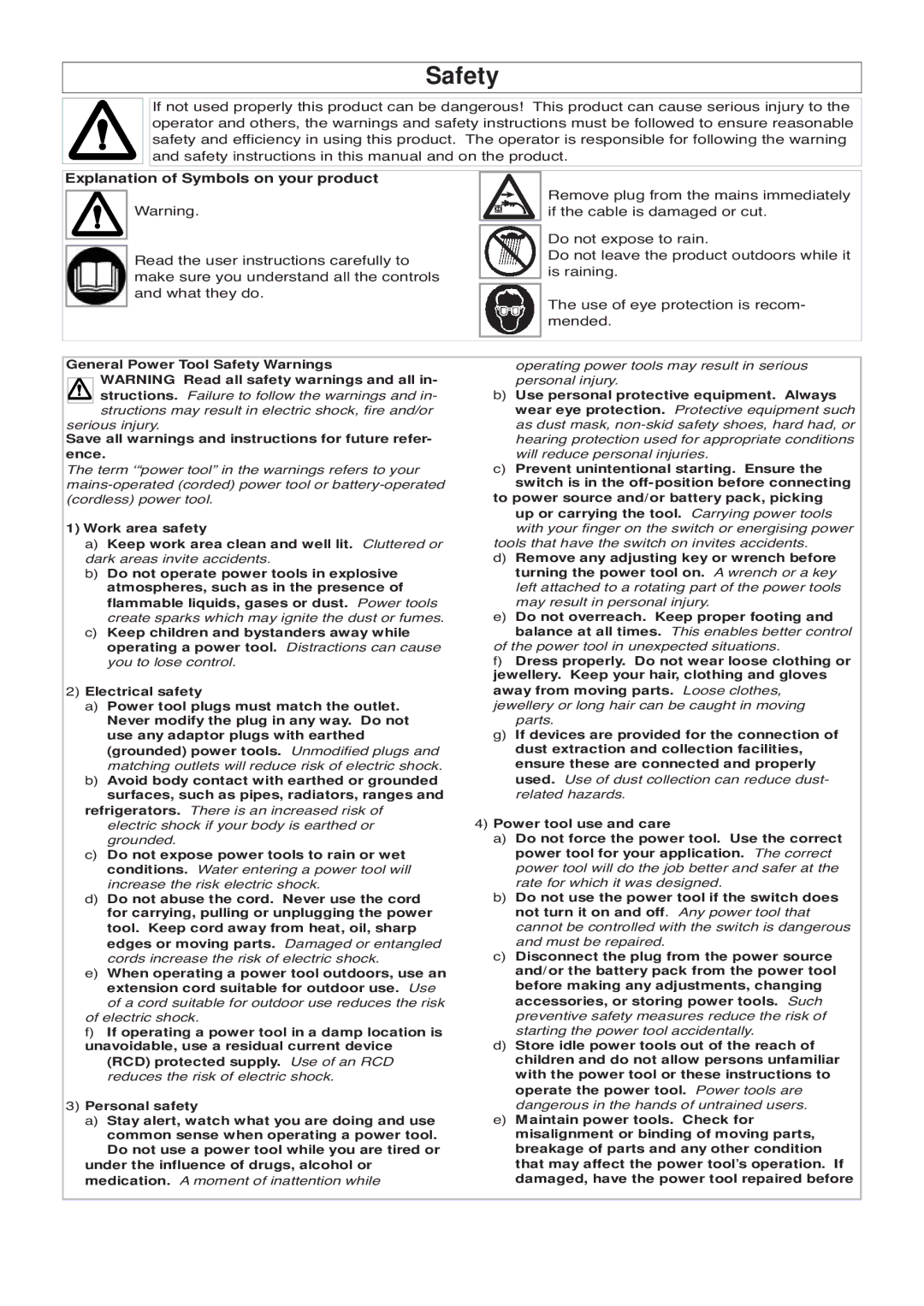 Flymo EASICUT 500, 420 General Power Tool Safety Warnings, Save all warnings and instructions for future refer- ence 