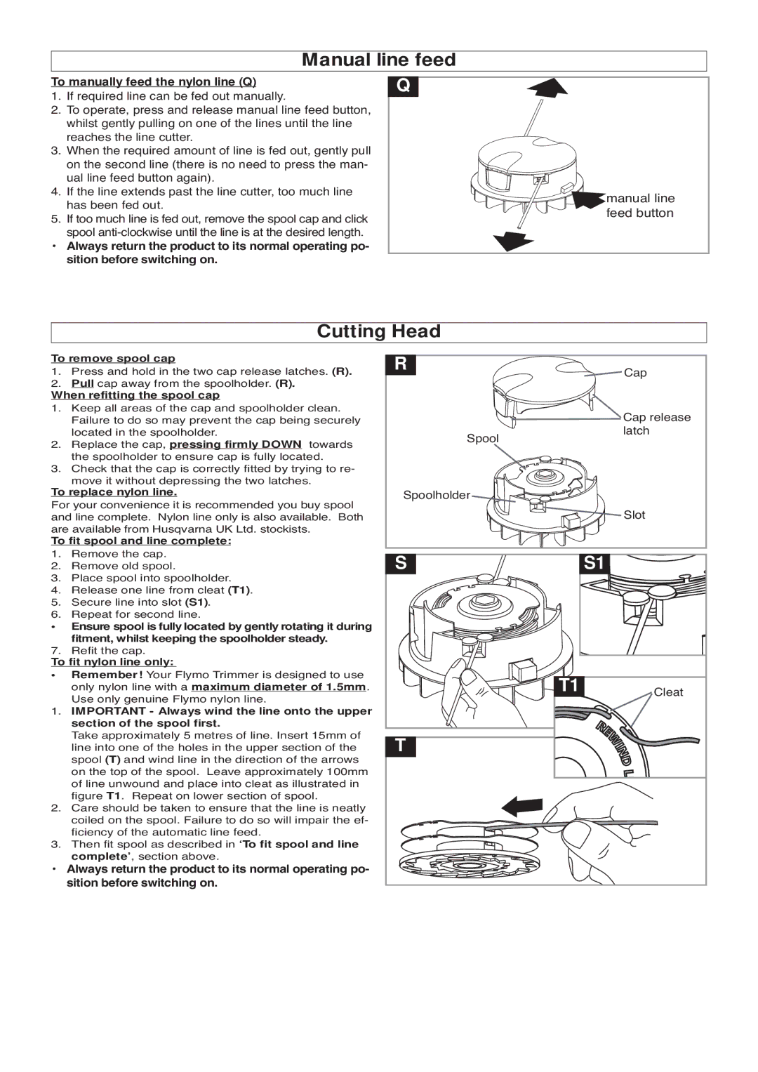 Flymo 500 XT manual Manual line feed, Cutting Head 