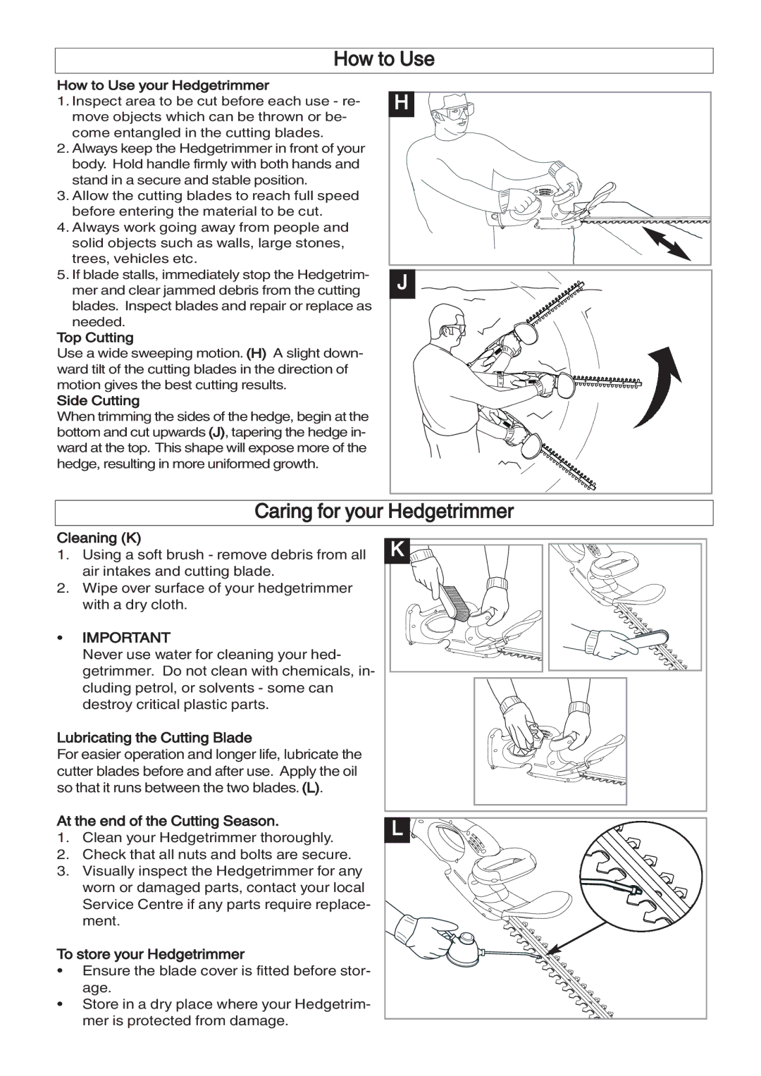 Flymo 500CT manual How to Use, Caring for your Hedgetrimmer 