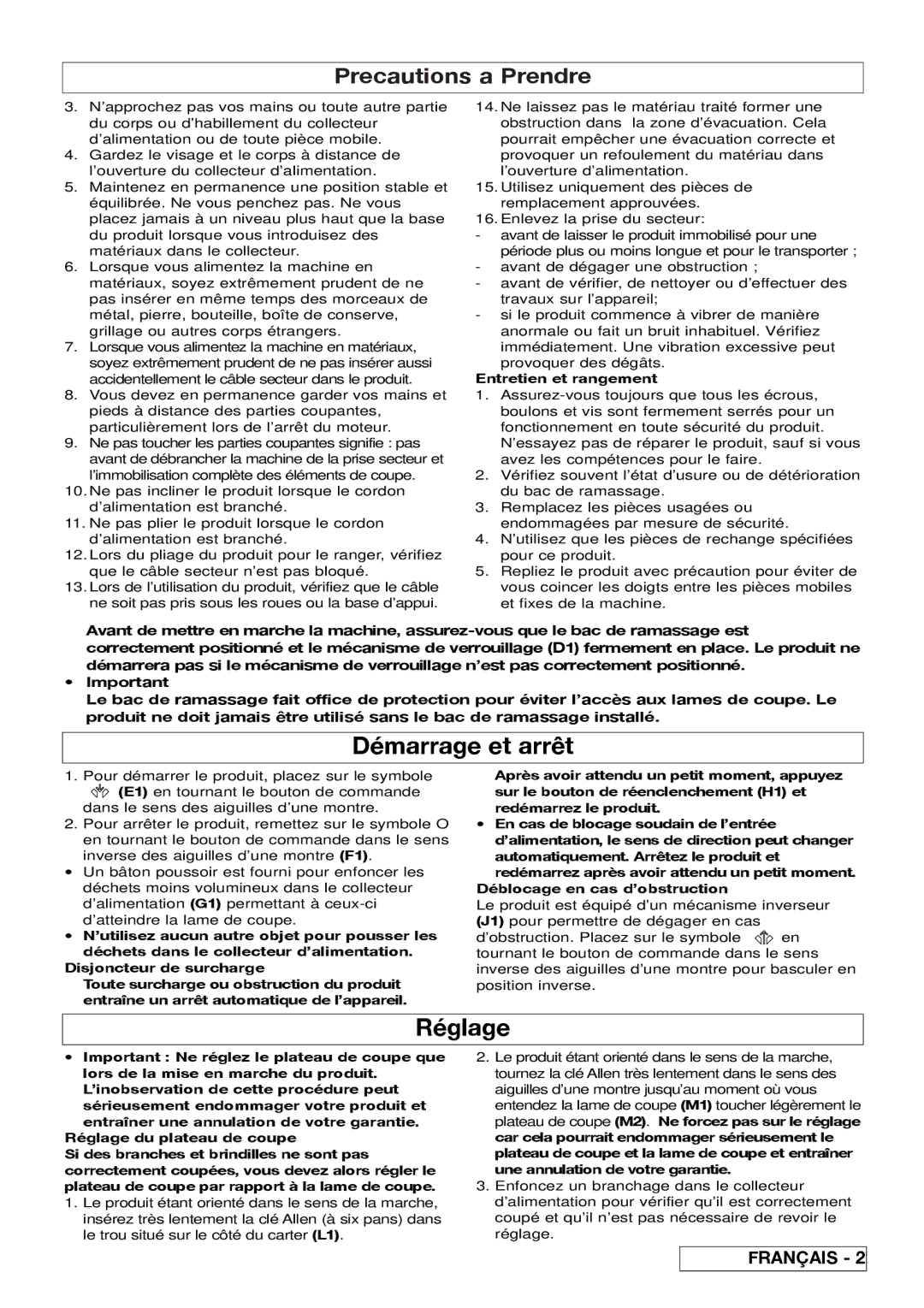 Flymo 510740403 manual Démarrage et arrêt, Réglage, Entretien et rangement 