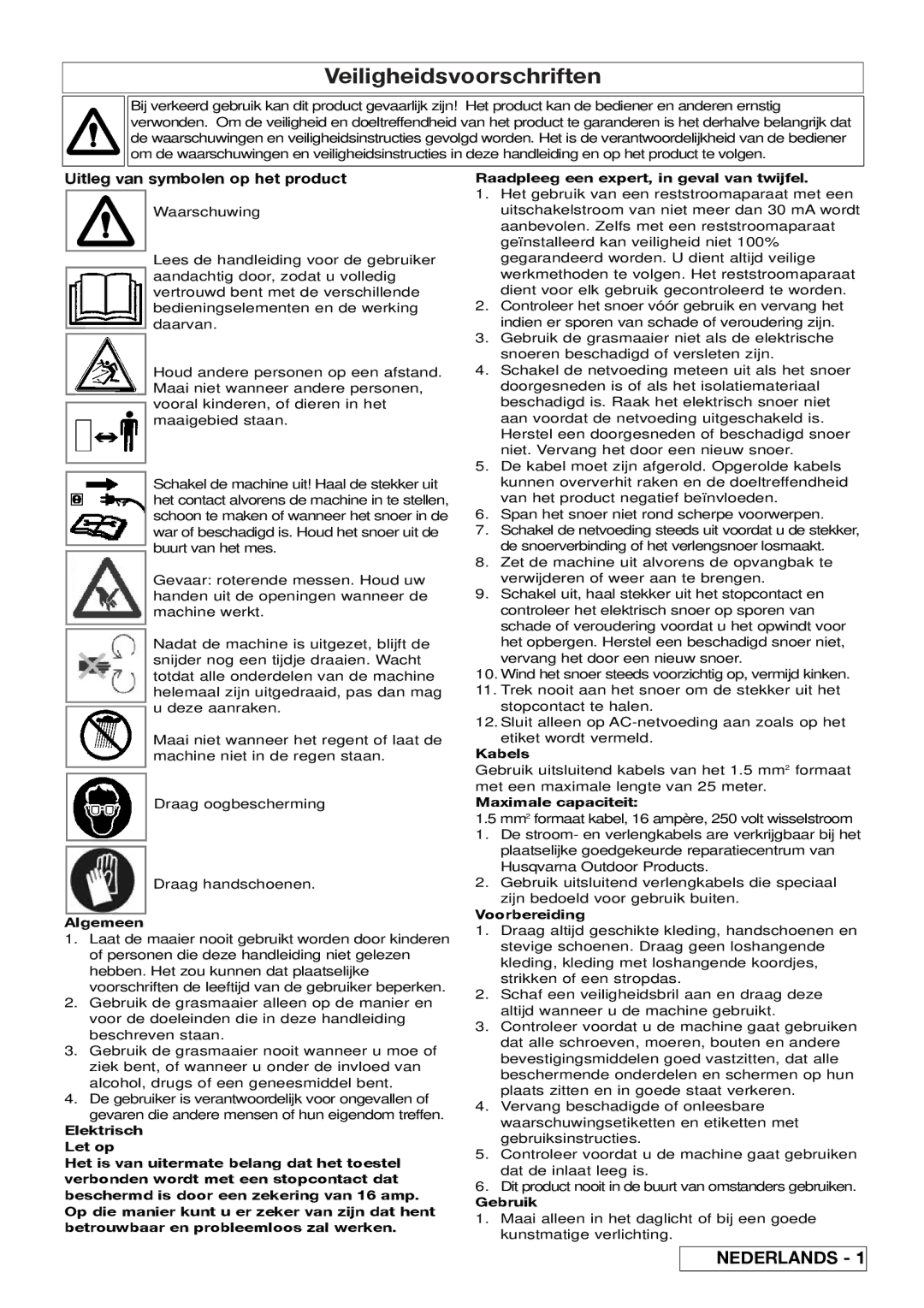 Flymo 510740403 manual Veiligheidsvoorschriften, Uitleg van symbolen op het product 