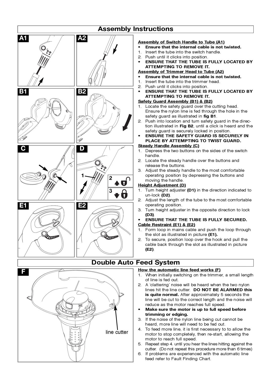 Flymo 511967501 manual Assembly Instructions, Double Auto Feed System, line cutter 