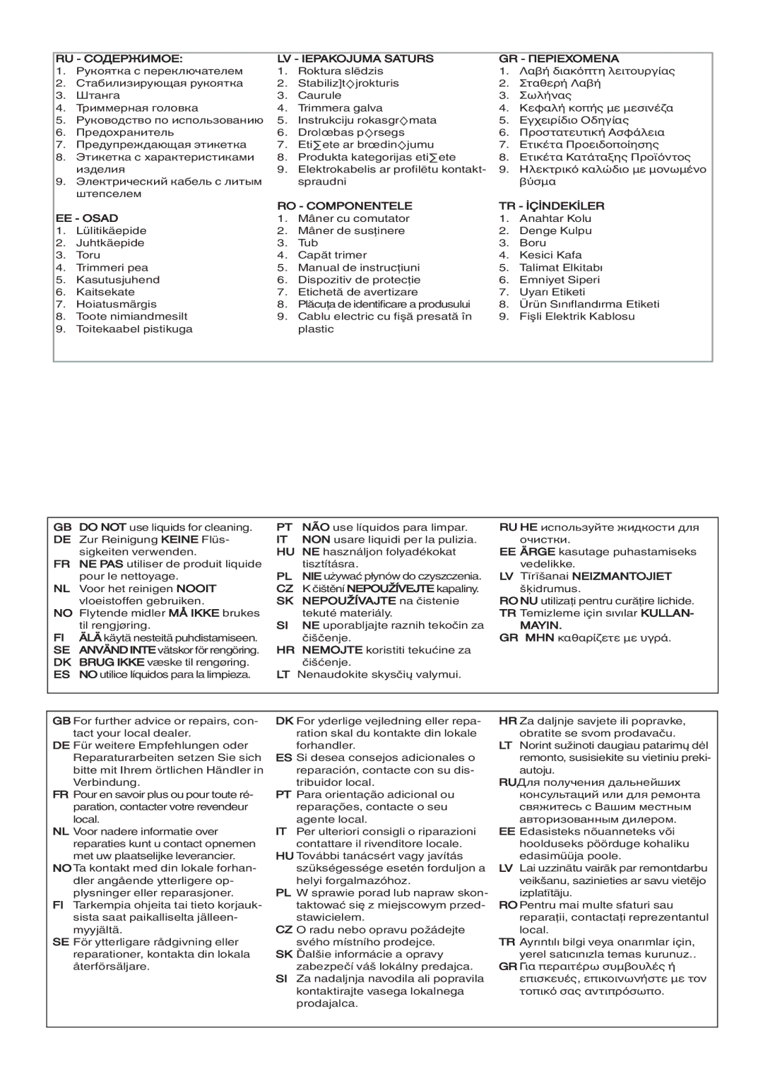 Flymo 600 HD manual LV Tīrīšanai Neizmantojiet, SK Nepoužívajte na čistenie 