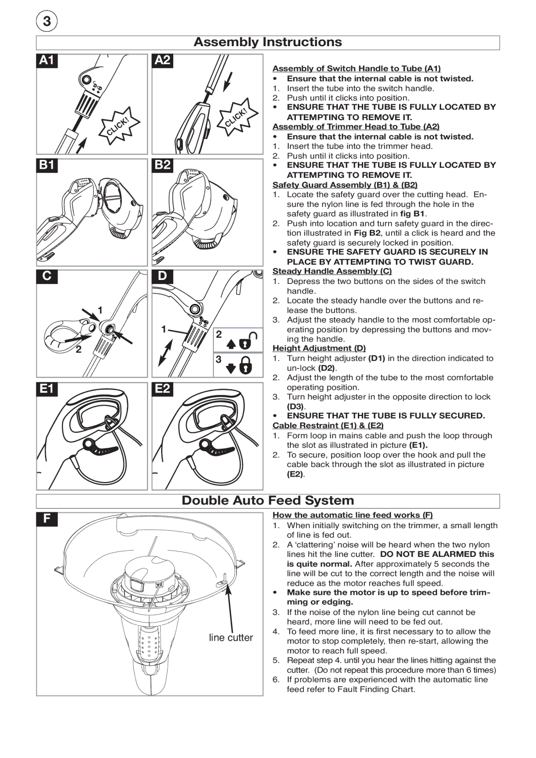 Flymo 600 HD manual Assembly Instructions, Double Auto Feed System 