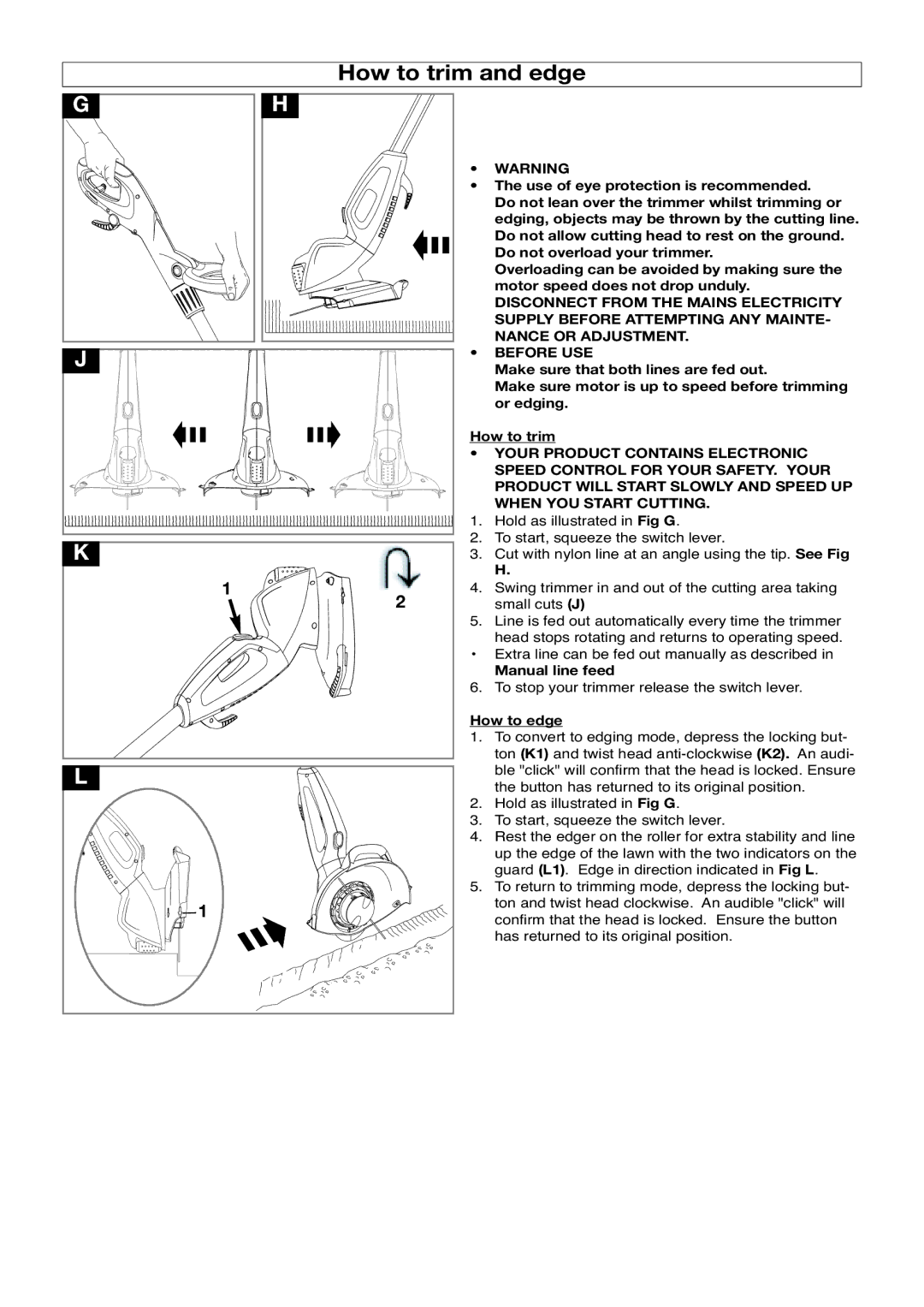 Flymo 600 HD manual How to trim and edge, Manual line feed, How to edge 