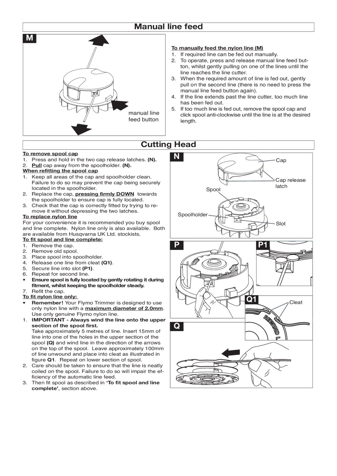 Flymo 600 HD manual Manual line feed, Cutting Head 