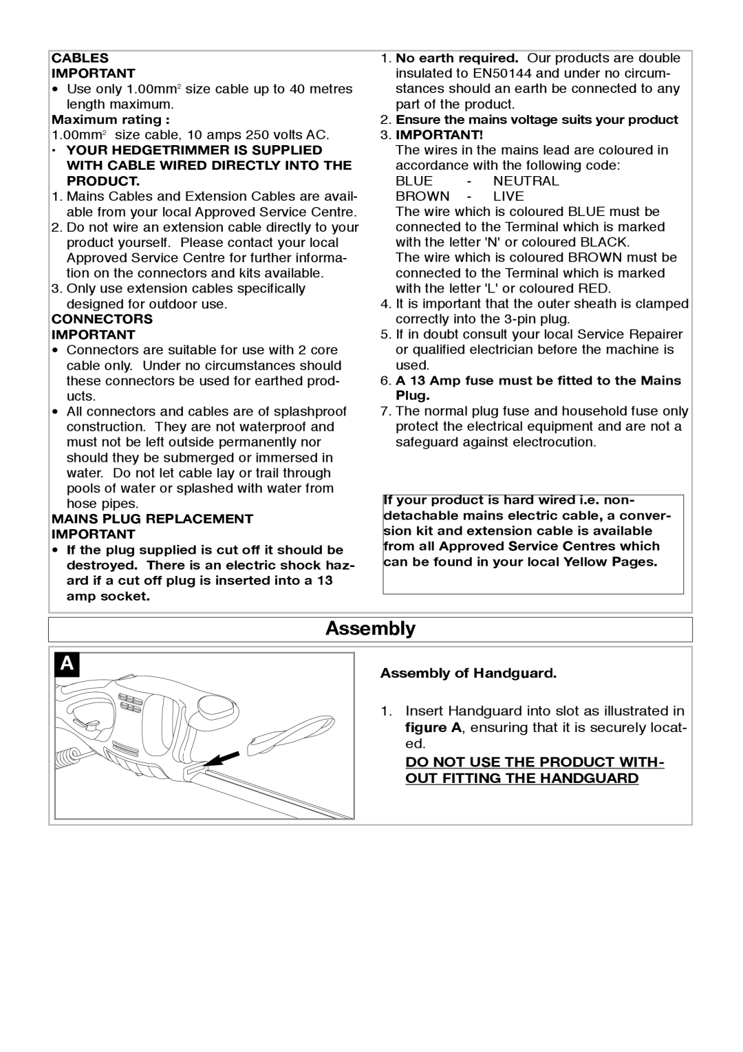 Flymo 450 Assembly, Maximum rating, Ensure the mains voltage suits your product, Amp fuse must be fitted to the Mains Plug 