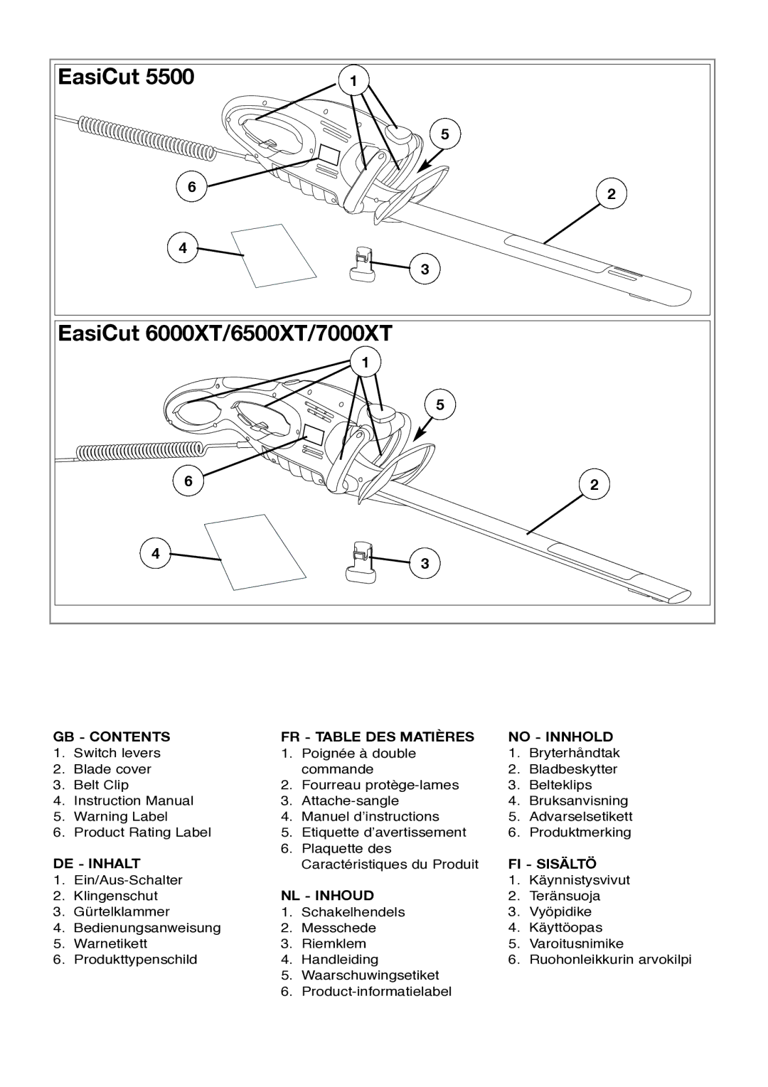 Flymo 6500XT, 7000XT, 5500, 6000XT manual DE Inhalt 