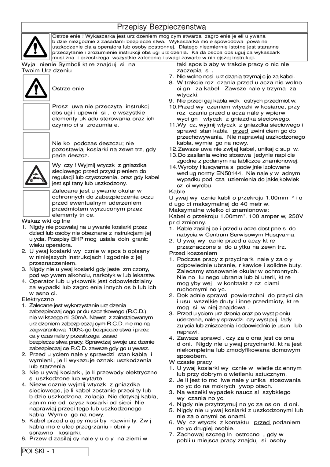 Flymo 6500XT, 7000XT, 5500, 6000XT manual Przepisy Bezpieczenstwa 