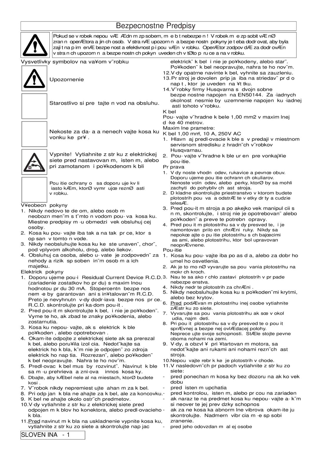 Flymo 6500XT, 7000XT, 5500, 6000XT manual Bezpecnostne Predpisy, Vysvetlivky symbolov na vaom vƒrobku 