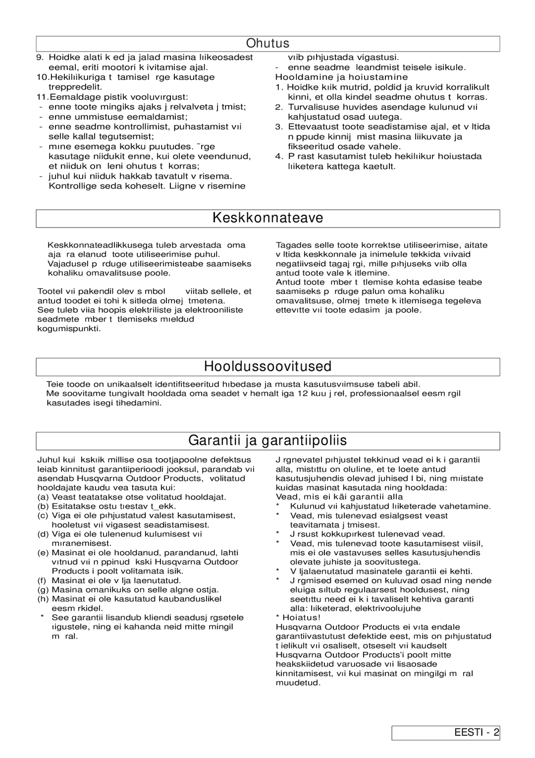 Flymo 6000XT, 7000XT, 5500, 6500XT Keskkonnateave, Hooldussoovitused, Garantii ja garantiipoliis, Hooldamine ja hoiustamine 