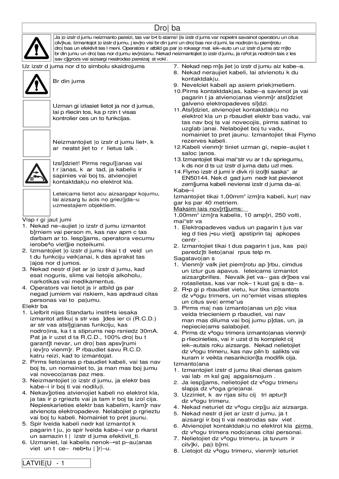 Flymo 7000XT, 5500, 6500XT, 6000XT manual Droœba 