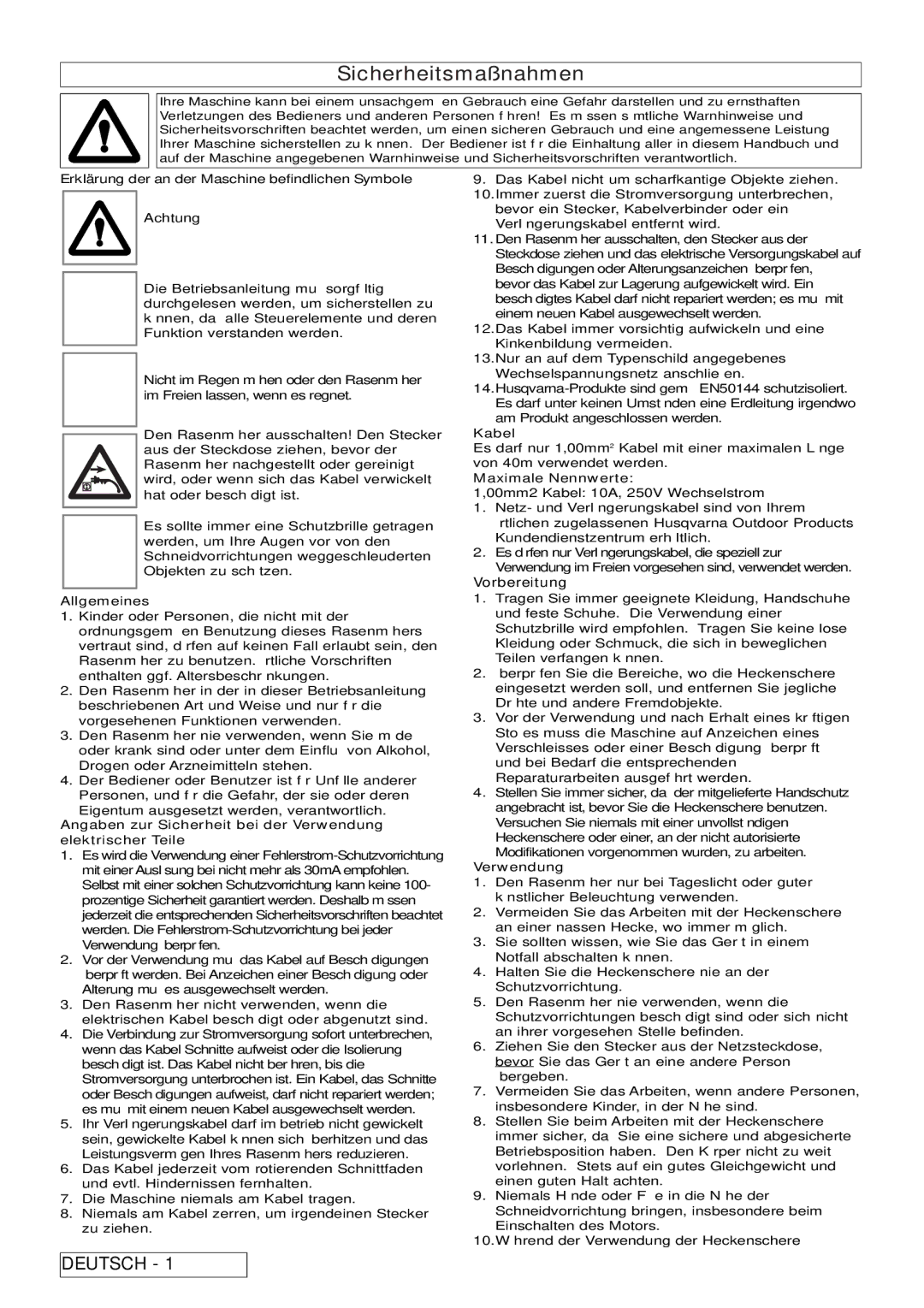 Flymo 7000XT, 5500, 6500XT, 6000XT manual Sicherheitsmaßnahmen, Vorbereitung 