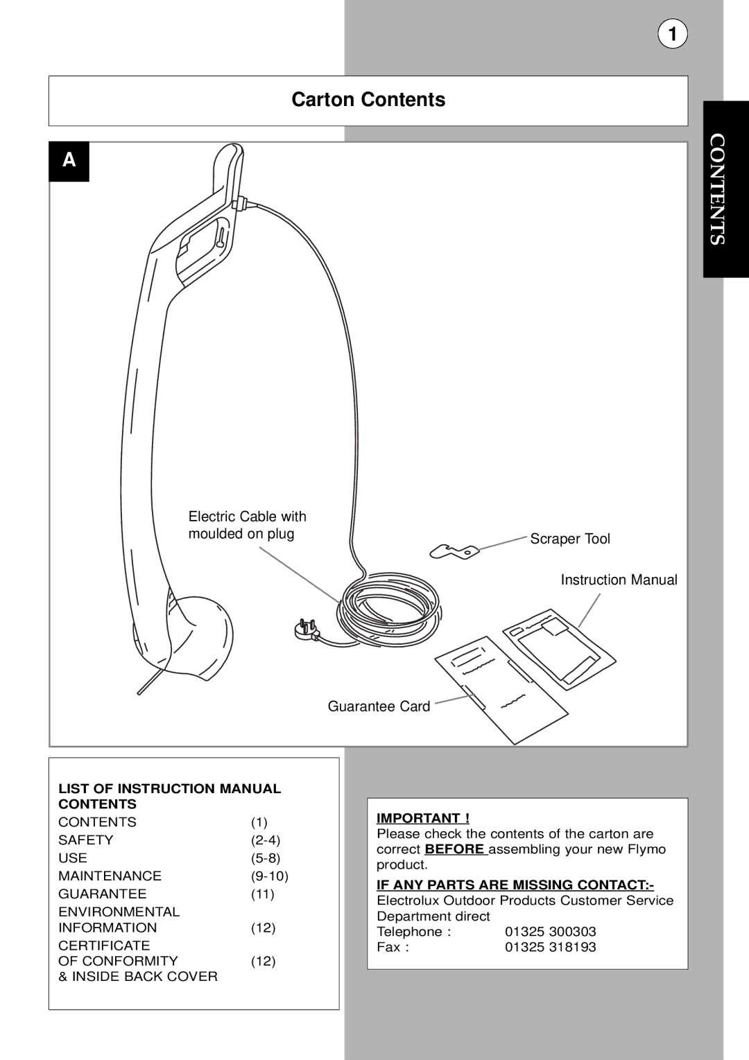 Flymo Auto instruction manual Carton Contents 