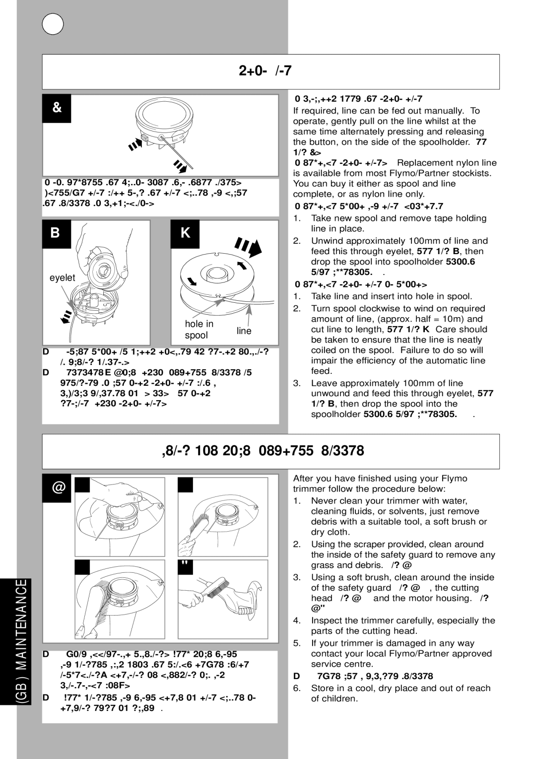 Flymo CT250 plus instruction manual Nylon Line, Caring for your Cordless Trimmer 